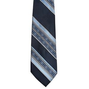 VTG Christian Dior Cravates Necktie Blue Geometric Stripe 56" Long 3.75" Wide